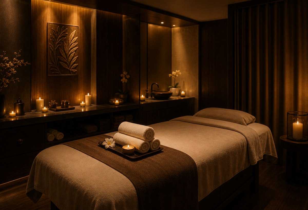 高端东方 SPA 会所空间与暖色灯光